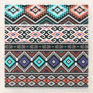Retro Tribal Navajo: Geometric Seamless. Glass Coaster