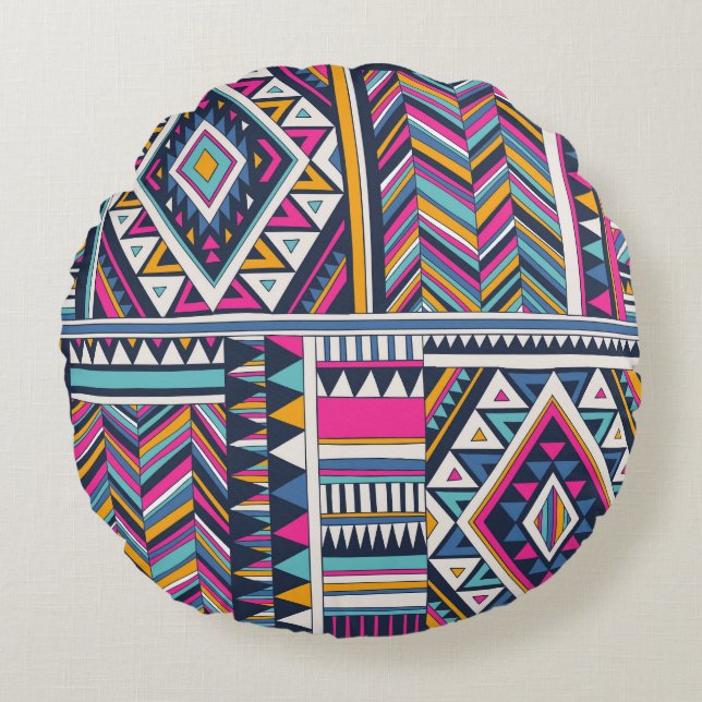 Retro tribal, vintage geometric pattern. round cushion (Front)