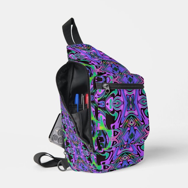 Retro Tribe Geo Purple Maze Sling Bag (Open)