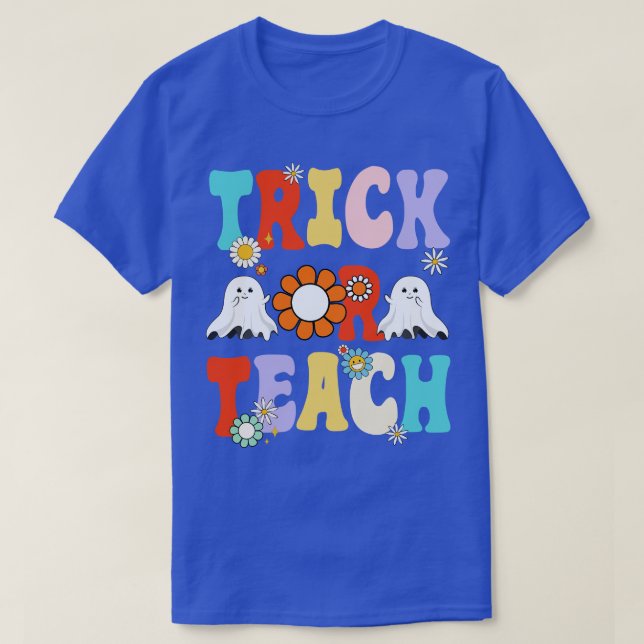 Retro Trick Or Teach Ghost Teacher Halloween Costu T-Shirt (Design Front)