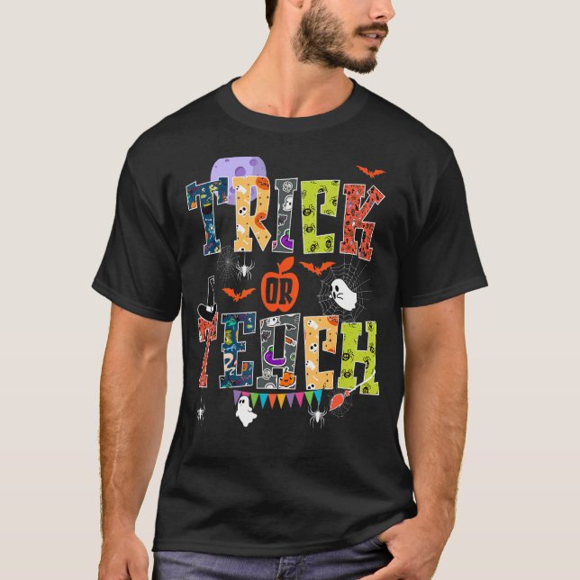 Retro Trick Or Teach Spooky Season Teacher Life Ha T-Shirt (Front)