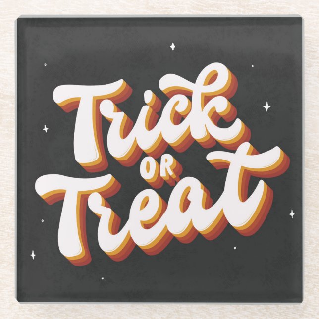 Retro Trick or Treat Glass Coaster (Front)