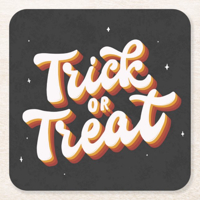 Retro Trick or Treat Square Paper Coaster (Front)