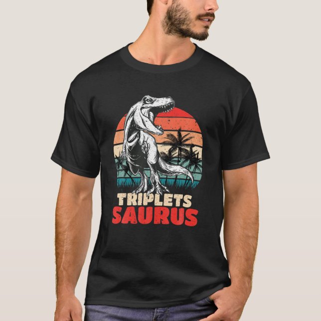 Retro Tripletssaurus Rex Funny Triplets Saurus Din T-Shirt (Front)