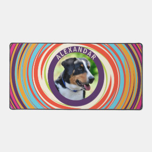 Retro Trippy Colourful Dog Photo Unique Desk Mat