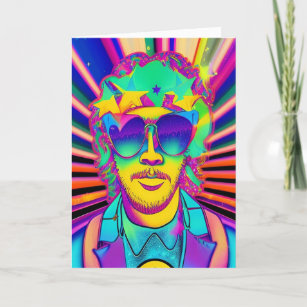 Retro Trippy Psychedelic Hippy Groovy Dude Holiday Card