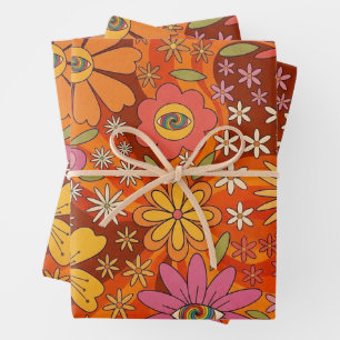 Retro Trippy Swirl Flowers Rainbow Eyes Wrapping P Paper Sheet