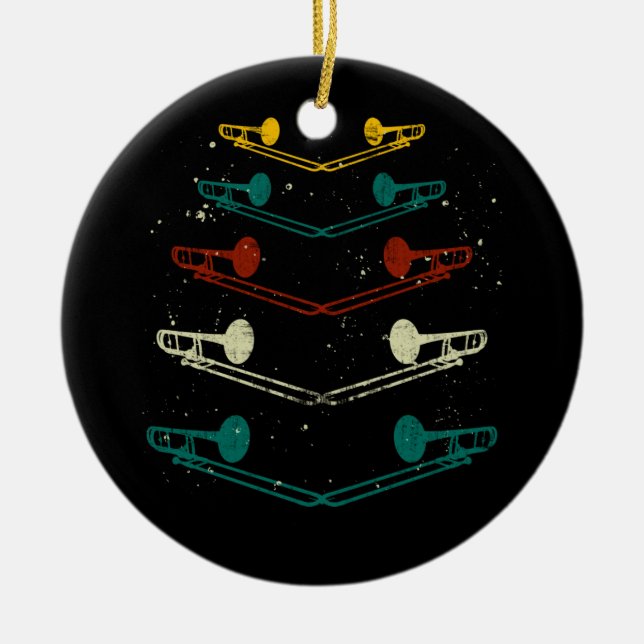 Retro Trombone Jazz Awesome Musician Ceramic Tree Decoration (Front)
