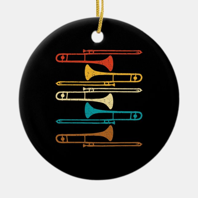Retro Trombone - Jazz Ceramic Tree Decoration (Front)