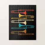 Retro Trombone - Jazz Jigsaw Puzzle<br><div class="desc">Retro Trombone features four trombones in a vintage distressed look. This vintage trombonist shirt is perfect for lovers of jazz music,  New Orleans,  bebop,  smooth jazz,  sax solos,  rock music,  big band and jazz fusion.</div>