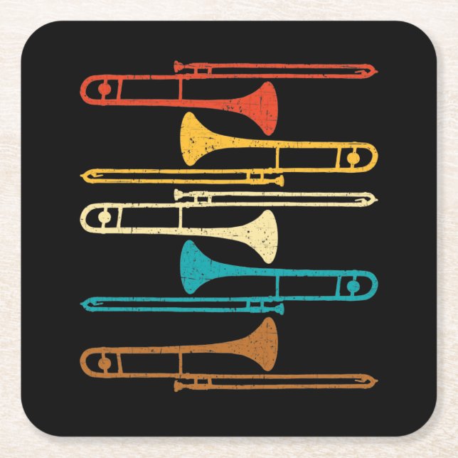 Retro Trombone - Jazz Square Paper Coaster (Front)