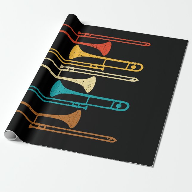Retro Trombone - Jazz Wrapping Paper (Unrolled)