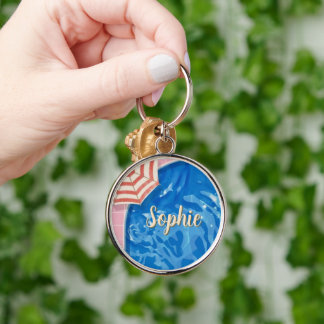 Retro Tropical Arch Pool Party Key Ring