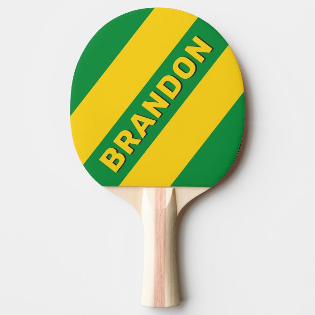 Retro Tropical Banana Three Bold Stripes with Name Ping Pong Paddle (Front)