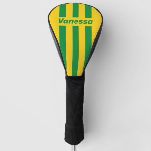 Retro Tropical Banana Three Pin Stripes with Name Golf Head Cover