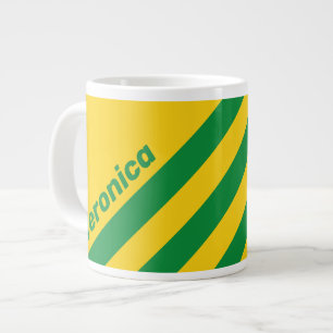 Retro Tropical Banana Three Stripes with Name Large Coffee Mug