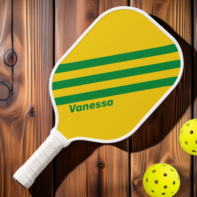 Retro Tropical Banana Three Stripes with Name Pickleball Paddle (Creator Uploaded)