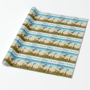 Retro Tropical Beach Birthday Wrapping Paper