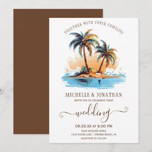 Retro Tropical Beach Destination Wedding Invitation