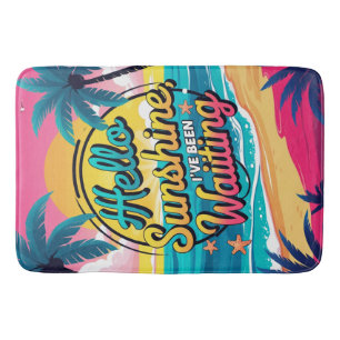Retro Tropical Beach Hello Sunshine Bath Mat