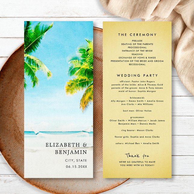 Retro Tropical Beach Palm Tree Wedding Destination Programme (Creator Uploaded)