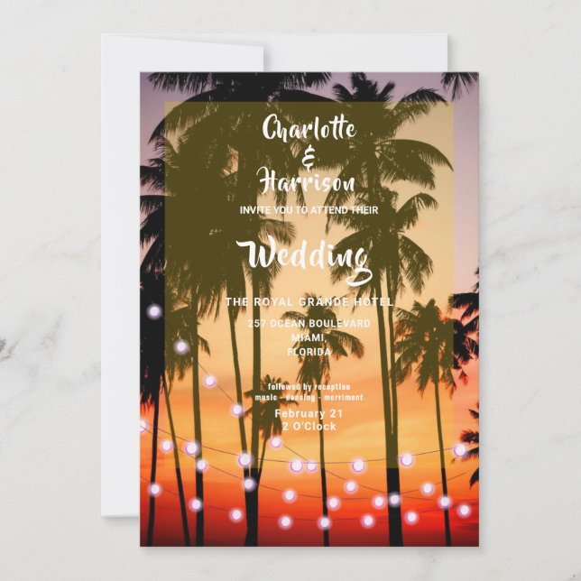 Retro Tropical Beach Palm Trees Photo Wedding Holiday Card (Front)
