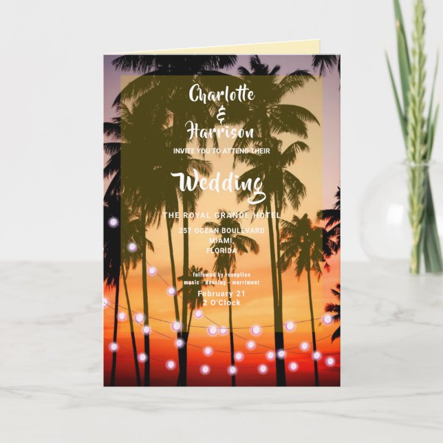 Retro Tropical Beach Palm Trees Photo Wedding Invitation (Front)