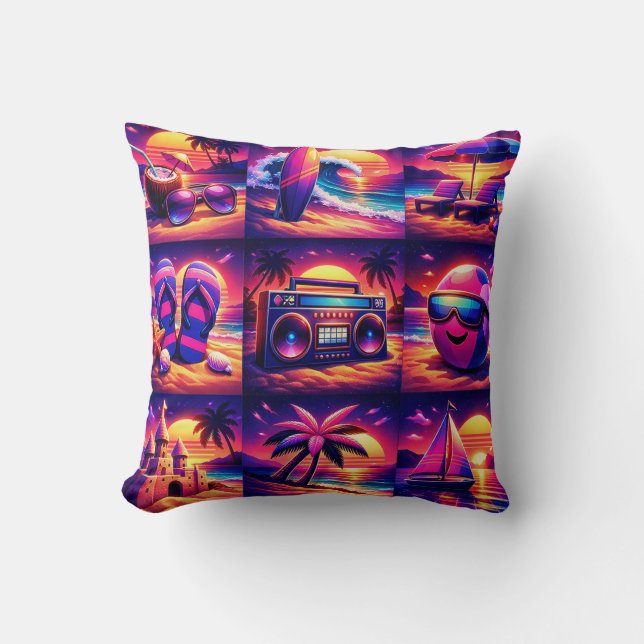Retro Tropical Beach Throw Pillow (Front)