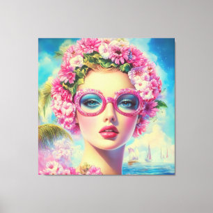 Retro Tropical Beauty  Canvas Print