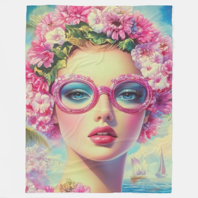 Retro Tropical Beauty  Fleece Blanket (Front)
