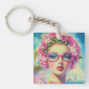 Retro Tropical Beauty Key Ring