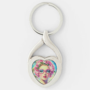 Retro Tropical Beauty  Key Ring