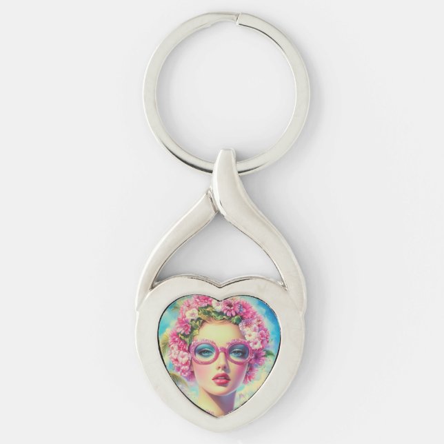 Retro Tropical Beauty  Key Ring (Front)