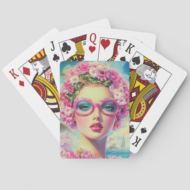 Retro Tropical Beauty  Playing Cards (Back)