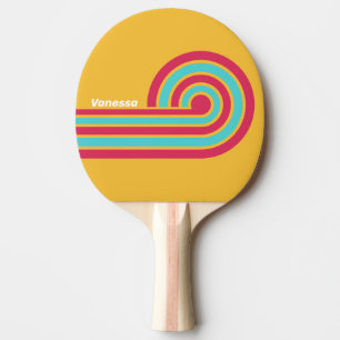 Retro Tropical Breeze Stripes with Name Ping Pong Paddle