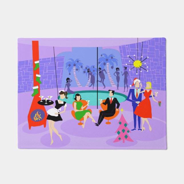 Retro Tropical Christmas Party Door Mat (Front)