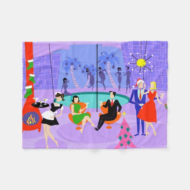 Retro Tropical Christmas Party Fleece Blanket (Front (Horizontal))