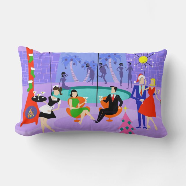 Retro Tropical Christmas Party Lumbar Pillow (Front)
