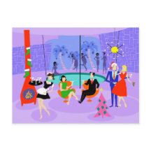 Retro Tropical Christmas Party Postcard