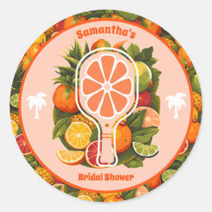 Retro Tropical Citrus Pickleball Bridal Shower Classic Round Sticker