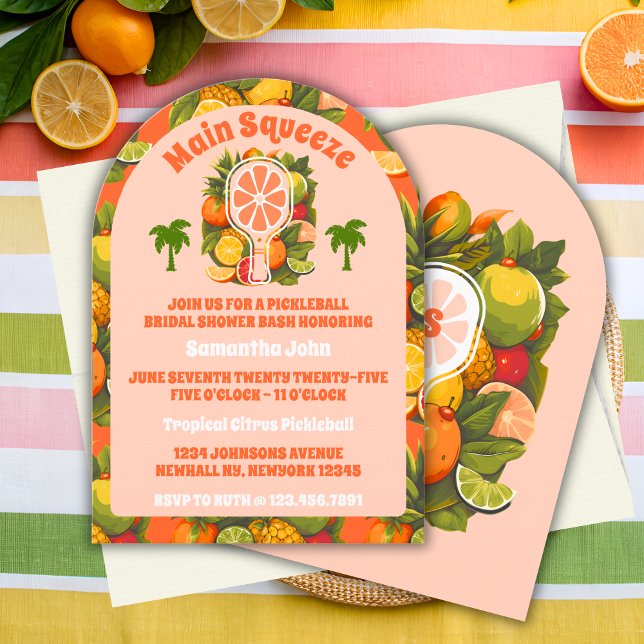 Retro Tropical Citrus Pickleball Bridal Shower Invitation (Creator Uploaded)