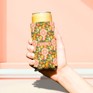Retro Tropical Citrus Pickleball Bridal Shower Seltzer Can Cooler