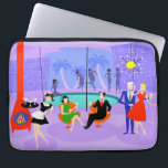 Retro Tropical Cocktail Party Laptop Sleeve<br><div class="desc">This Retro Tropical Cocktail Party Laptop Sleeve is intoxicating in its detail. The cartoon design features the type of wildly sophisticated cocktail party that is normally only seen in movies from the 1960s. There is a mid century modern living room filled with partygoers enjoying the swanky, purple decor. A lovely...</div>