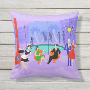 Retro Tropical Cocktail Party Outdoor Pillow