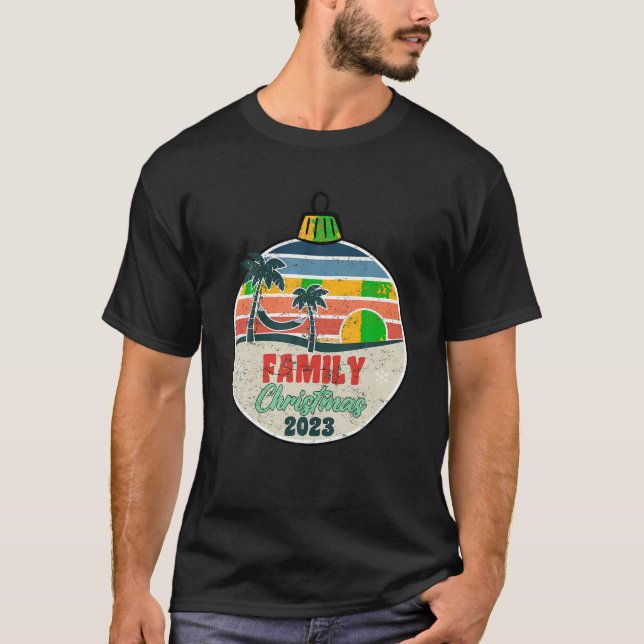 Retro Tropical Family Christmas 2023 Vacation Palm T-Shirt (Front)