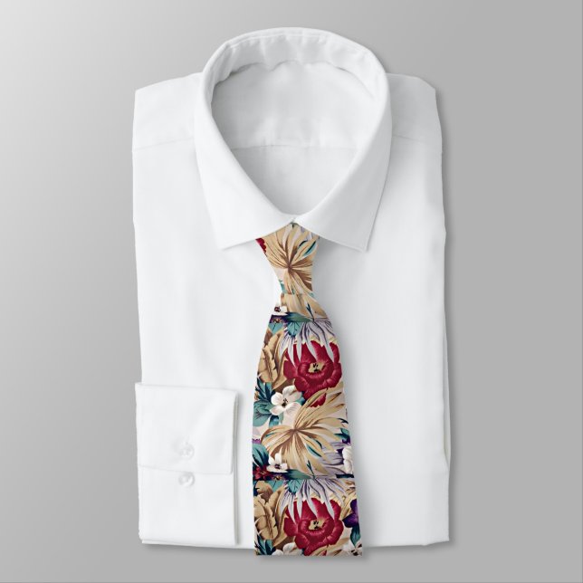 Retro Tropical Flower Pattern Tie (Tied)