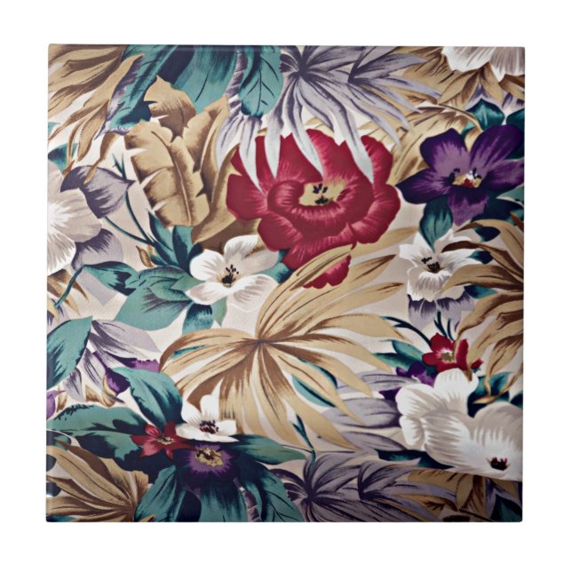 Retro Tropical Flower Pattern Tile (Front)