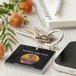Retro Tropical Fruit Smoothie Shop Juice Bar Key Ring