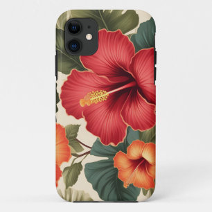 Retro Tropical Hibiscus Flowers iPhone 11 Case