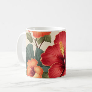Retro Tropical Hibiscus Flowers Coffee Mug